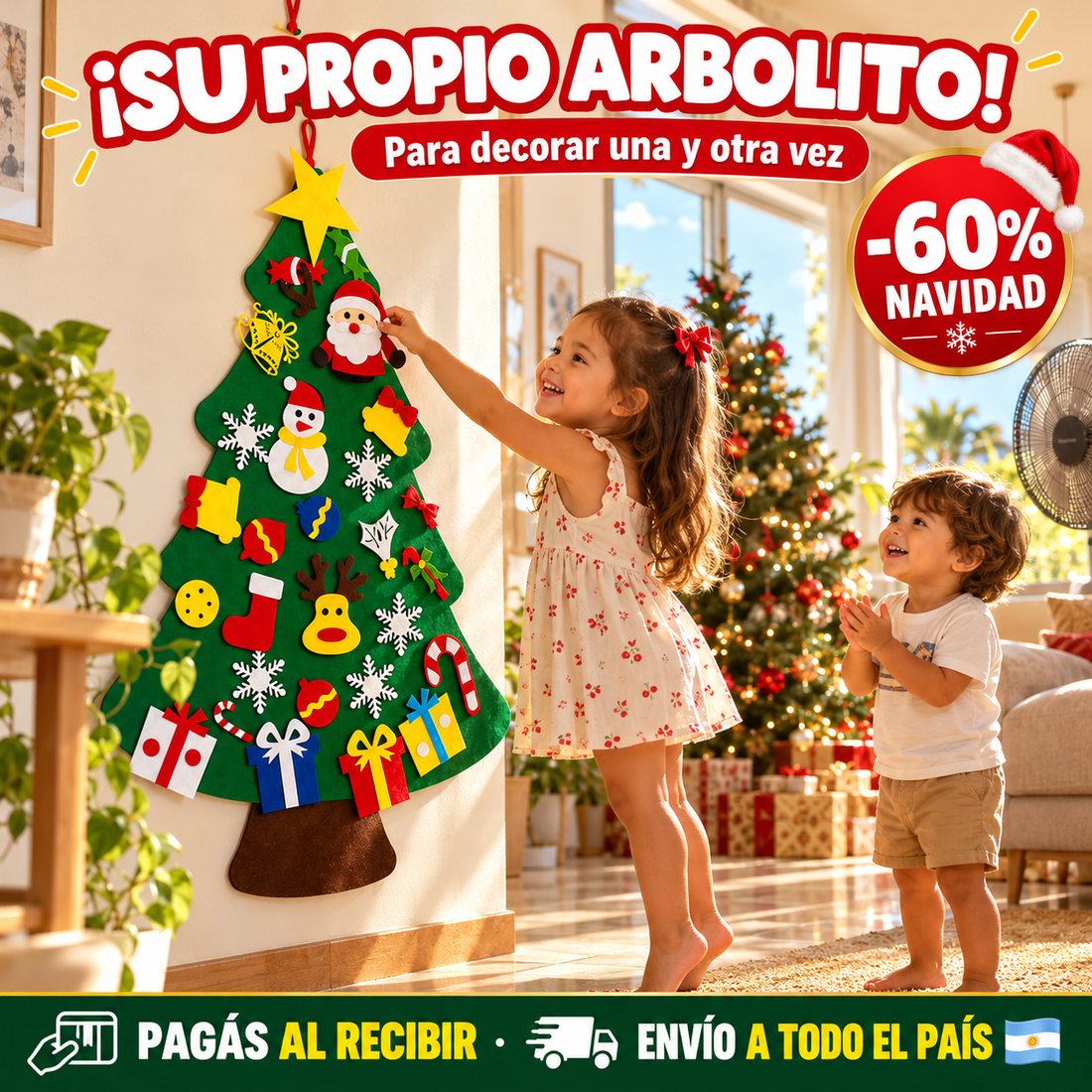 Arbolito de Navidad de fieltro para que los chicos decoren