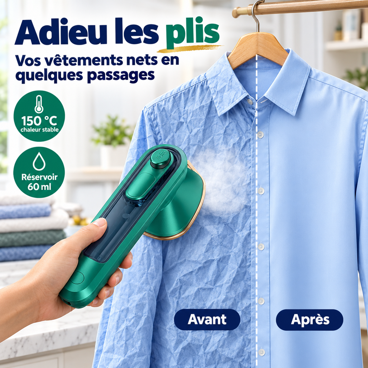 Mini fer à vapeur portable 2 en 1 :  Éliminez les plis en quelques secondes