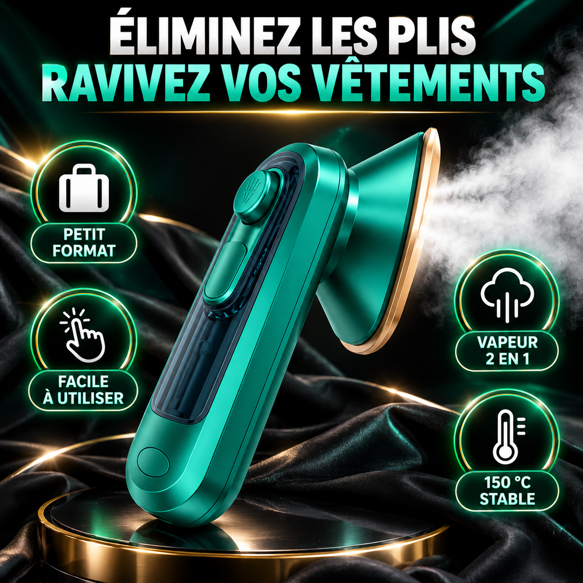 Mini fer à vapeur portable 2 en 1 :  Éliminez les plis en quelques secondes